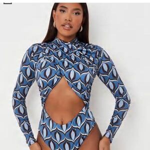Misguided Blue Asymmetric Cut Out Bodysuit